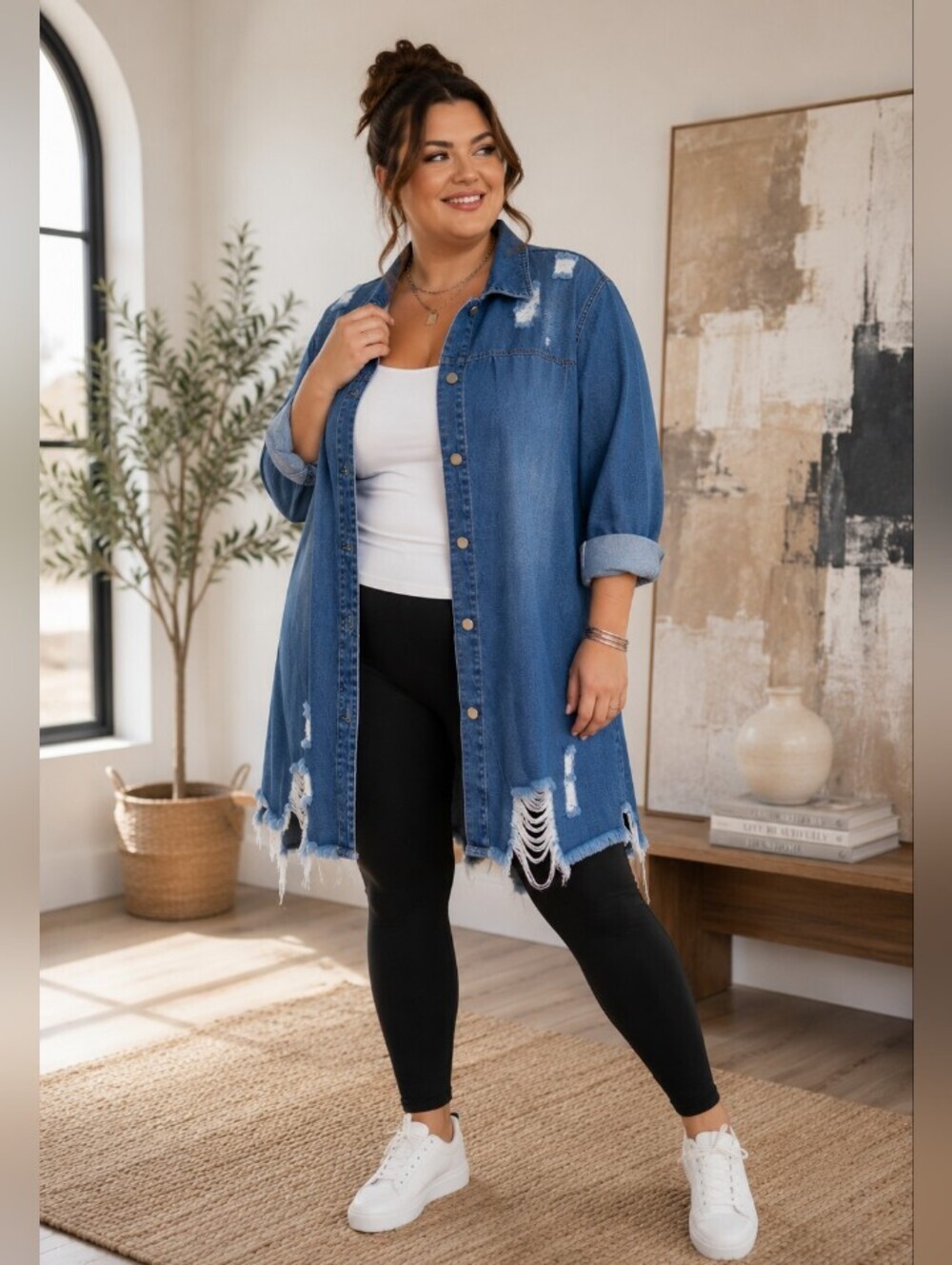 NWOT Distressed Denim Shacket Oversized Shirt Jacket Relaxed Fit Y2K Style